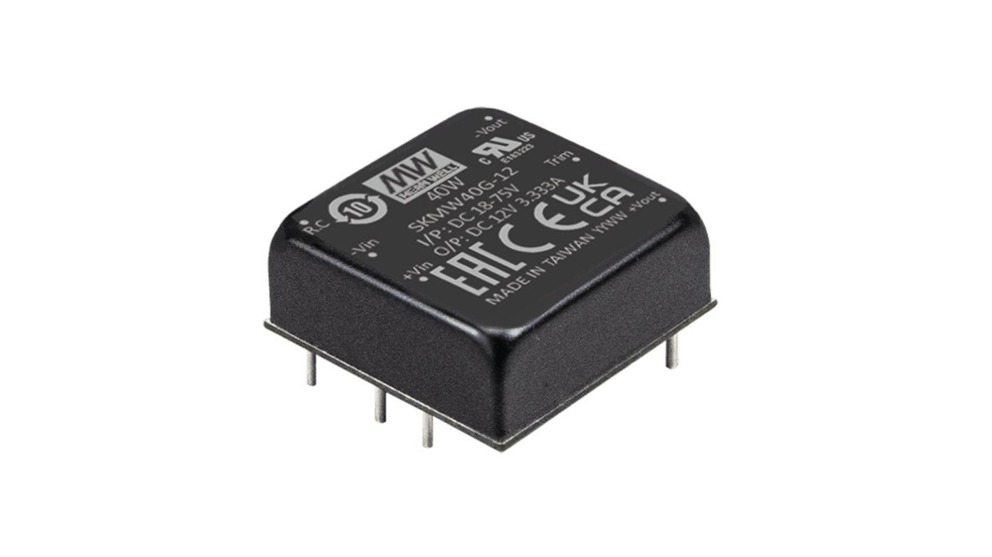 MEAN WELL SKMW40 DC-DC Converter, 3.3V dc/ 0 → 10000mA Output, 18 → 75 V dc Input, 40W, Surface Mount,