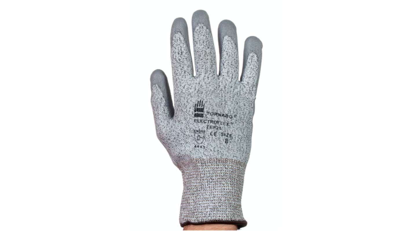 Tornado Electroflex Grey Abrasion Resistant, Cut Resistant Work Gloves, Size 7, Polyurethane Coating