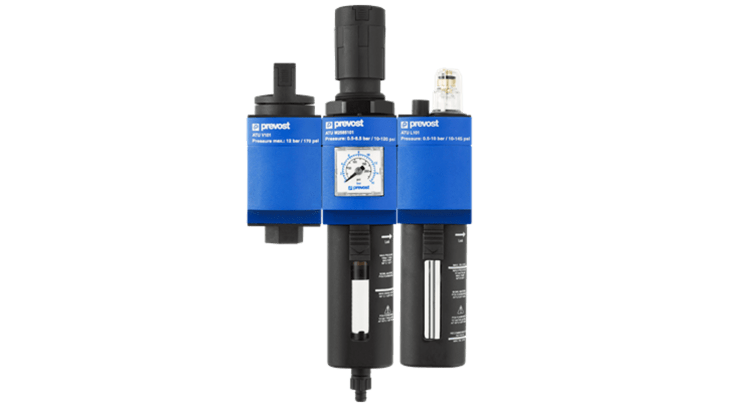 PREVOST G 3/8 Filter Regulator Lubricator, Manual Drain, 25μm Filtration Size