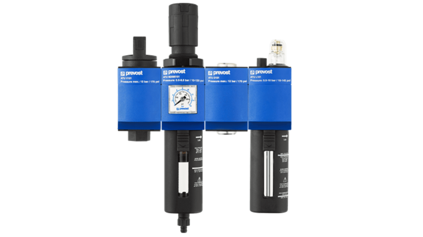 PREVOST G 1/8 Female Filter Regulator Lubricator, Manual Drain, 25μm Filtration Size