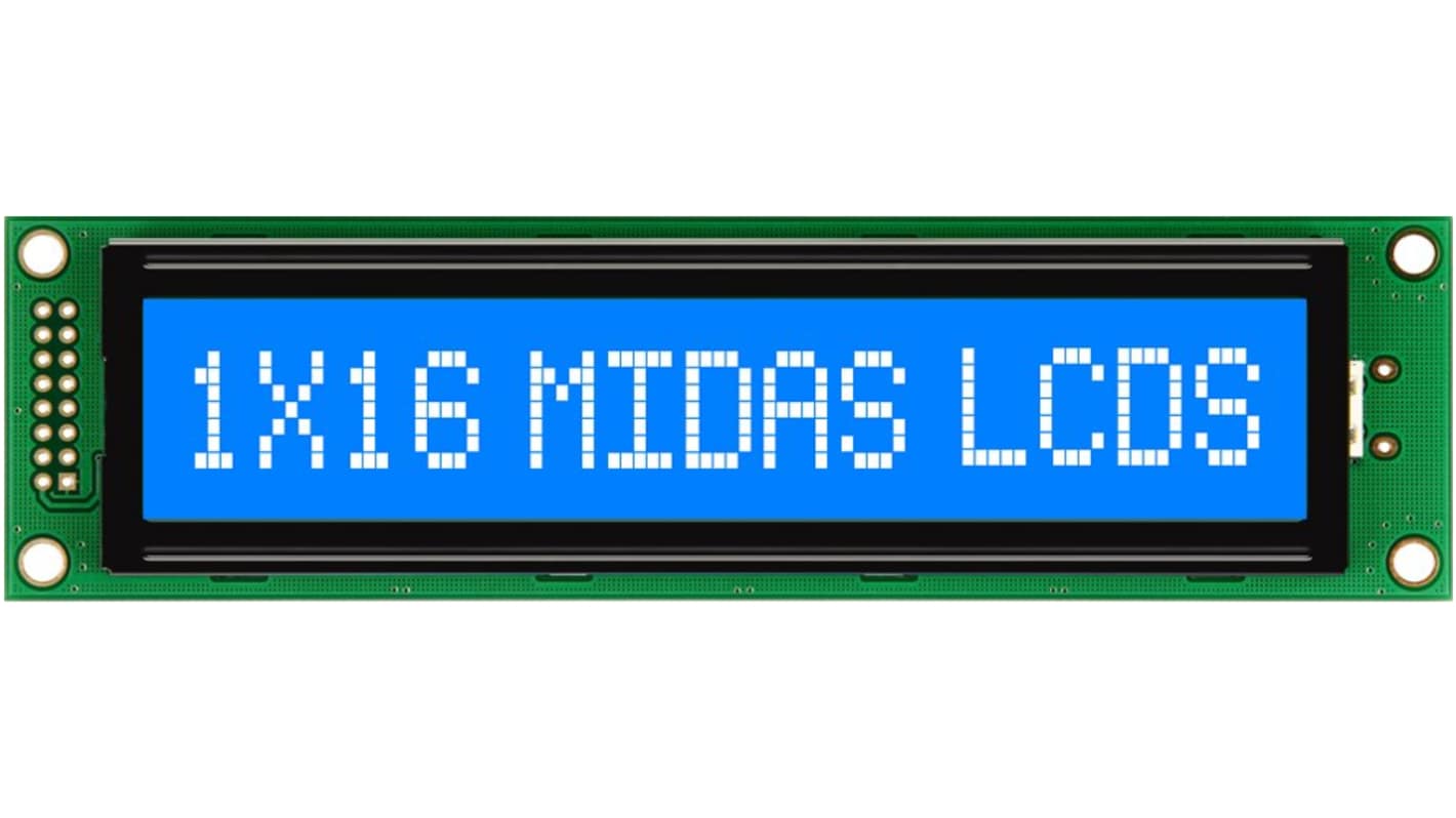 Display monocromo LCD alfanumérico Midas MC11615A6W de 1 fila x 16 caract., transmisivo