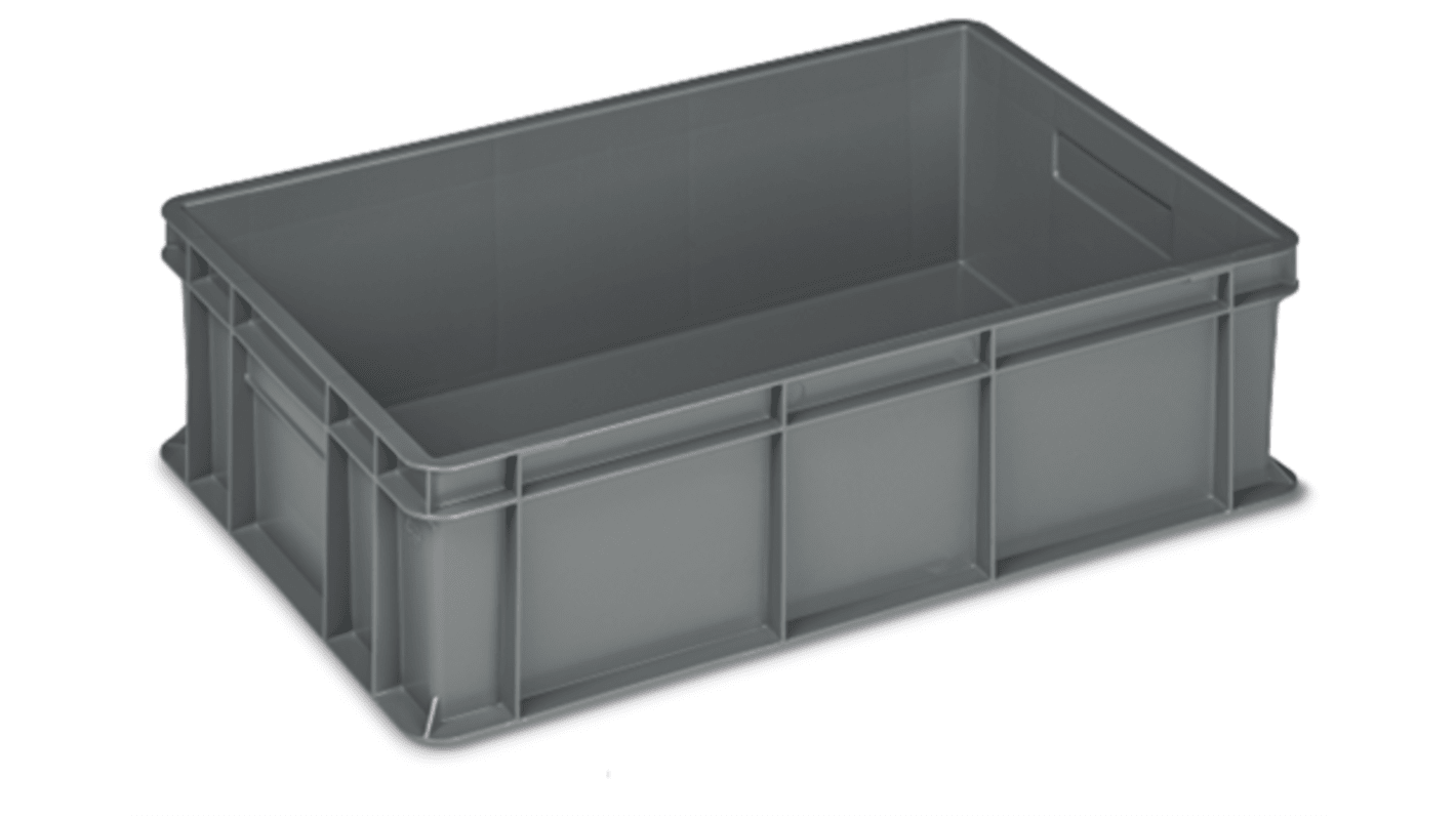 RS PRO 32L Grey Plastic, Polypropylene Medium Storage Box, 170mm x 400mm x 600mm