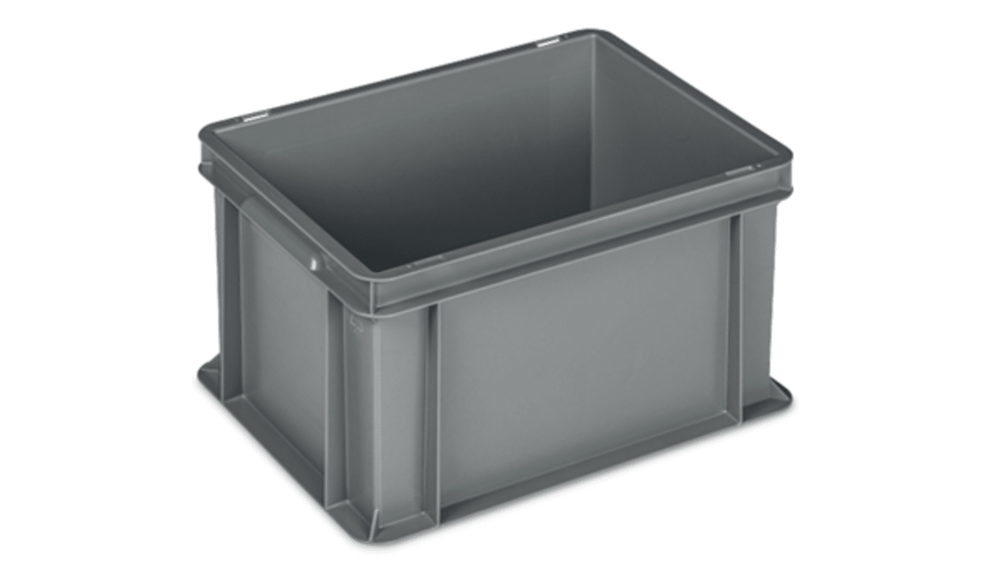 RS PRO 42L Grey Plastic, Polypropylene Large Storage Box, 220mm x 400mm x 600mm