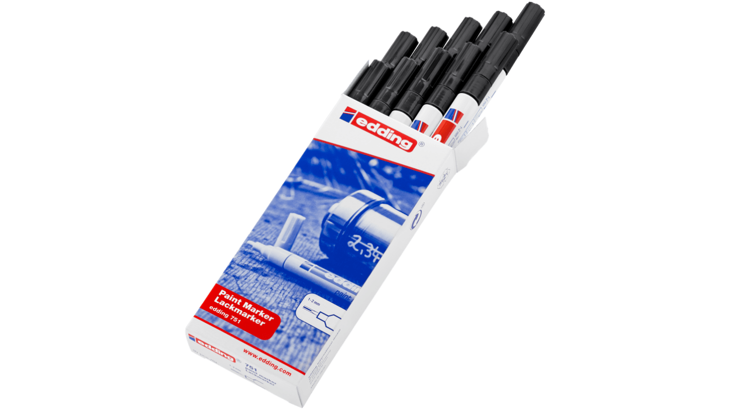 Edding Black 1 → 2mm Fine Tip Paint Marker Pen for use with Glass, Metal, Plastic, Wood