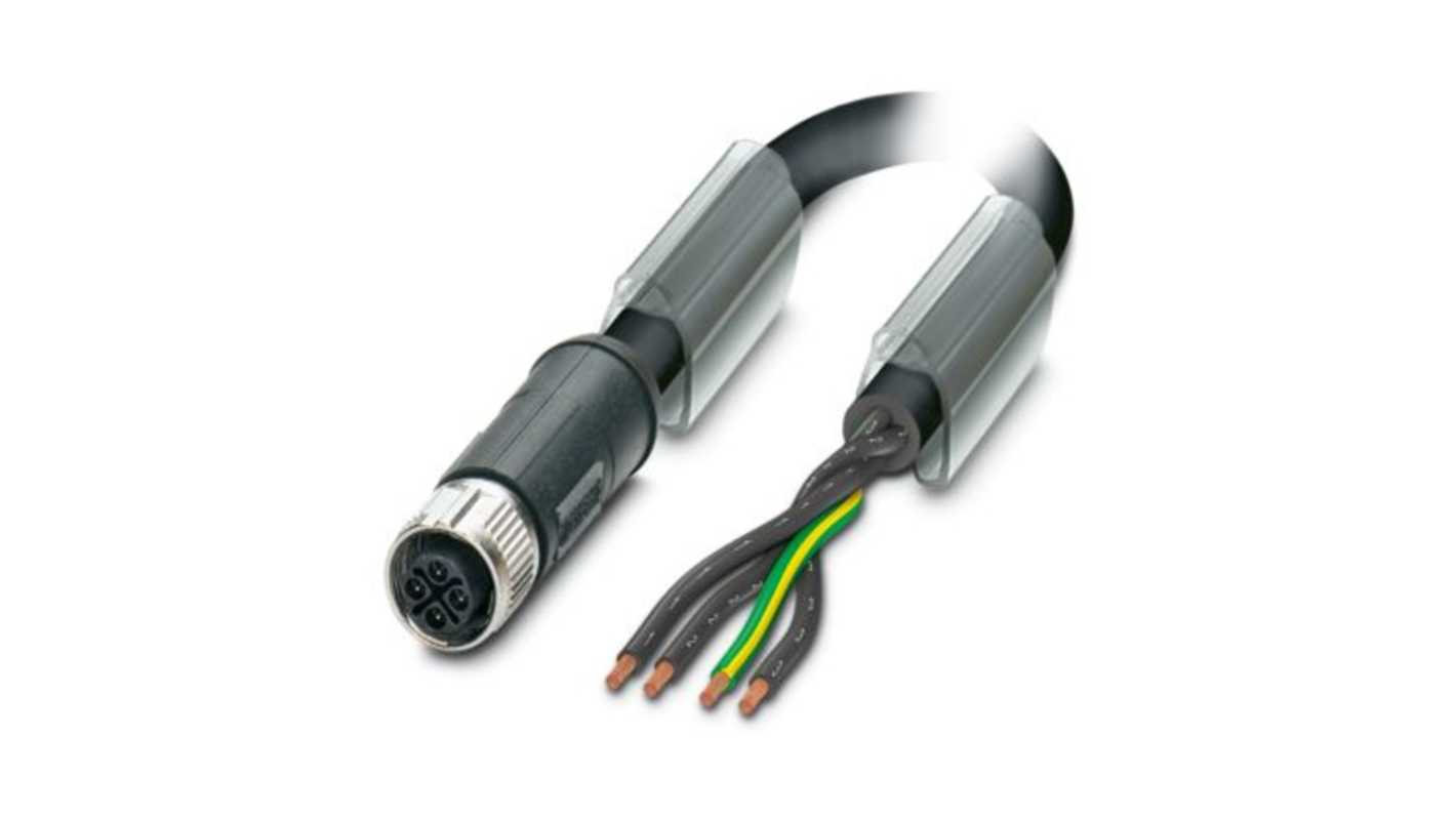 Phoenix Contact 0-PUR/M12FSS PE, SAC-4P- 3 1.5 mm² 3 Core Power Cable, Black/Grey Polyurethane PUR, 4m