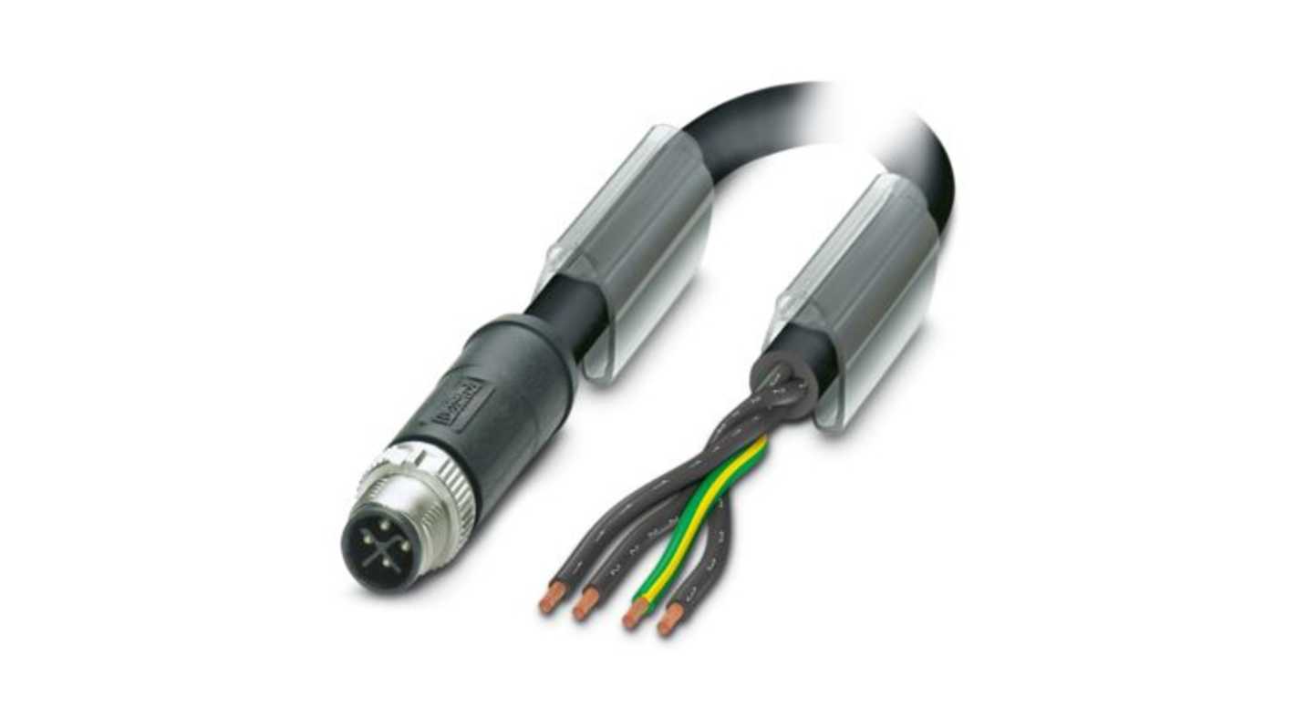 Phoenix Contact 3-PUR PE, SAC-4P-M12MSS/ 3 1.5 mm² 4 Core Power Cable, Black/Grey Polyurethane PUR, 3.3m