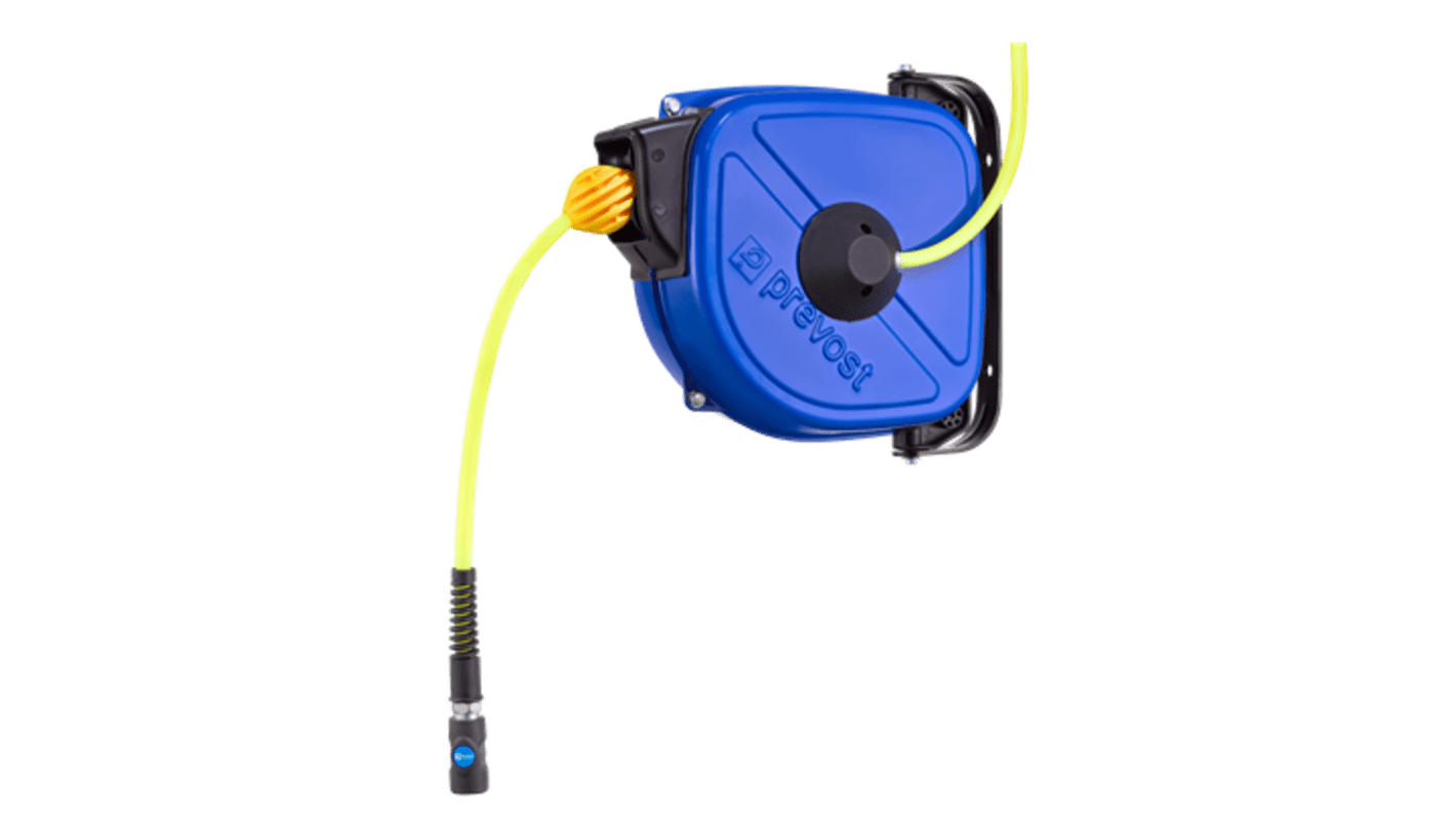 PREVOST Wall Mounted 15m Air Hose Reel, 8mm Inner Diameter, 12mm Outer Diameter, 250L/min Flow Rate