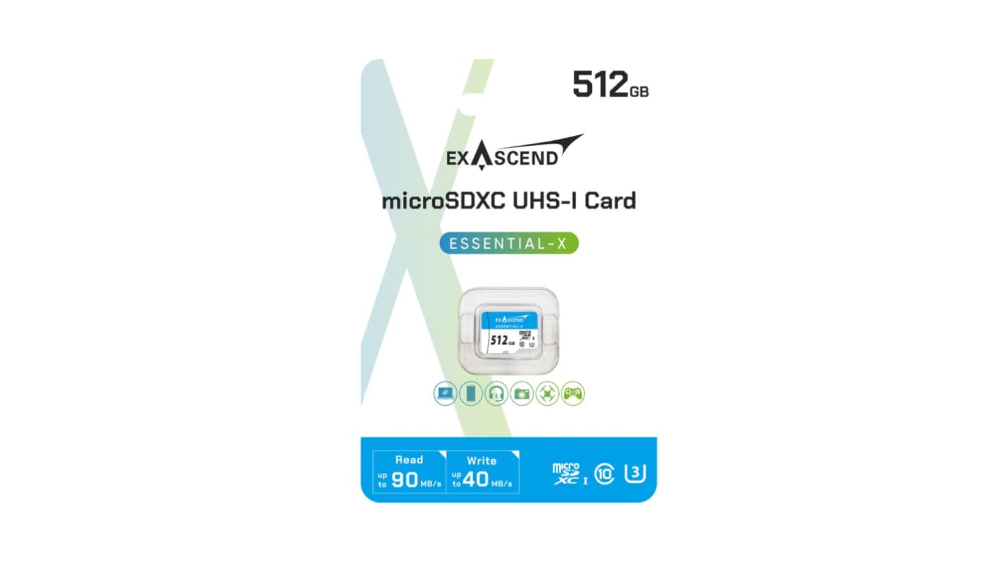 Exascend 512 GB MicroSD卡, Class 10, Essential X系列