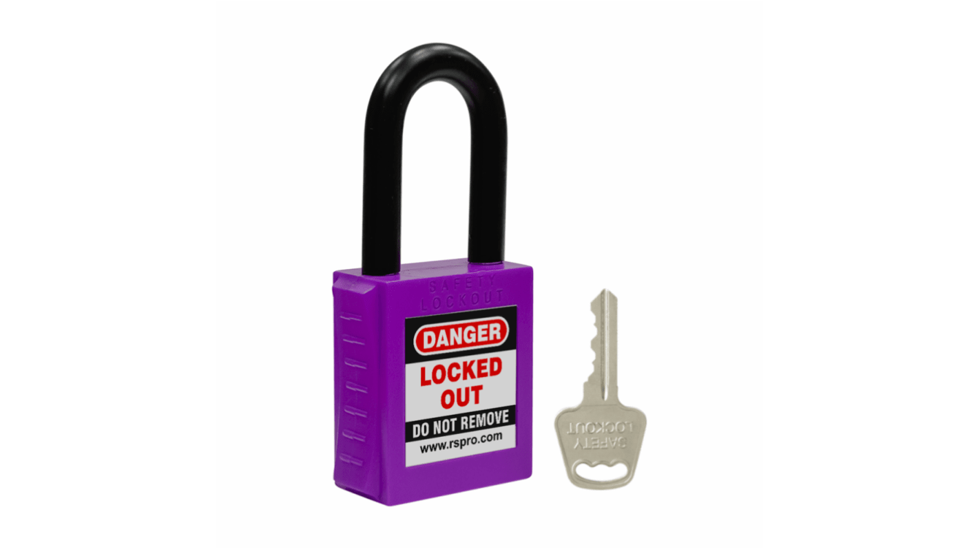 RS PRO Purple 1-Lock Safety Lockout Padlock, 7.5mm Shackle