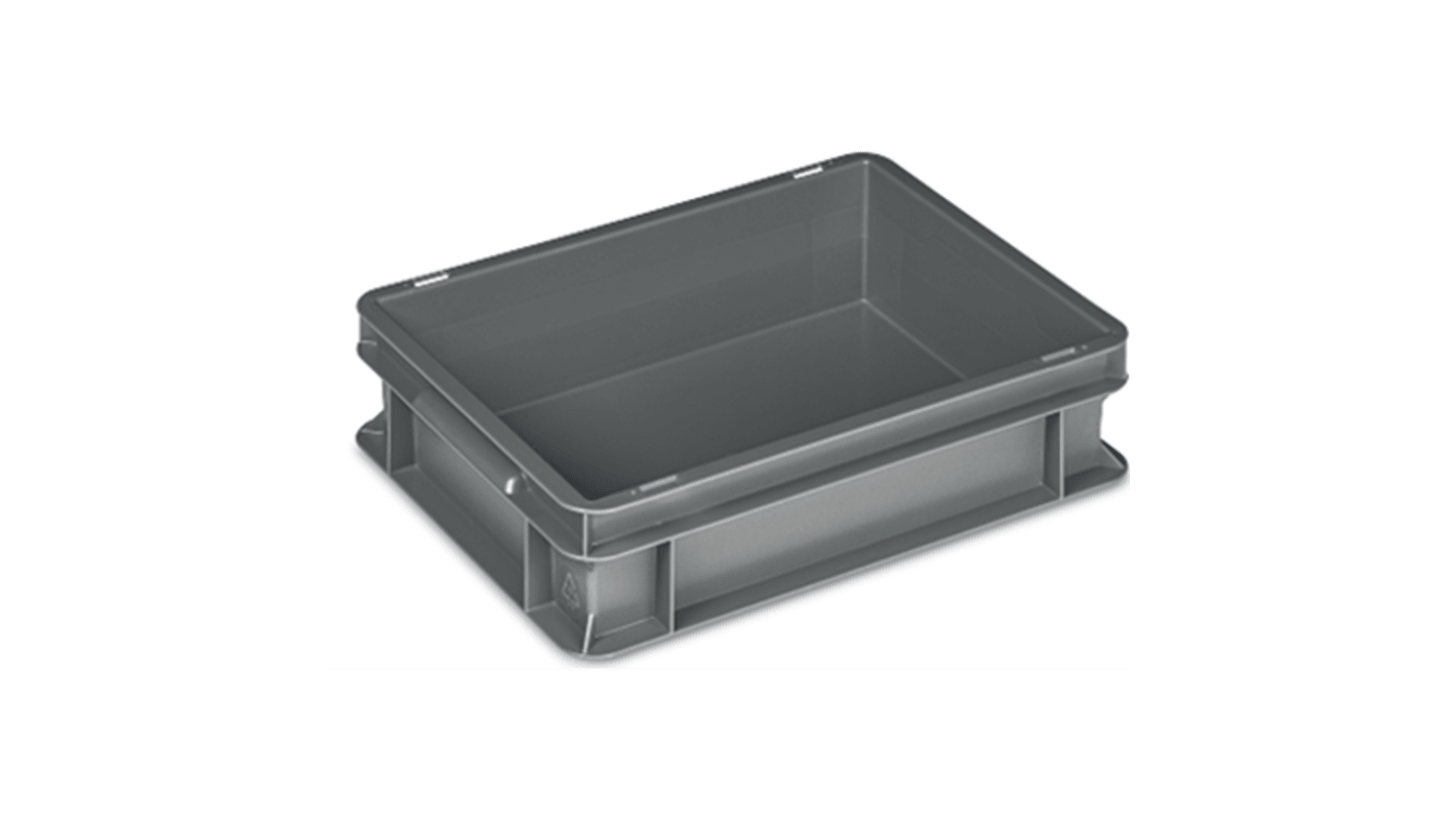RS PRO Polypropylene, Recycled Plastic Storage Container, 300mm x 400mm x 100mm, Grey