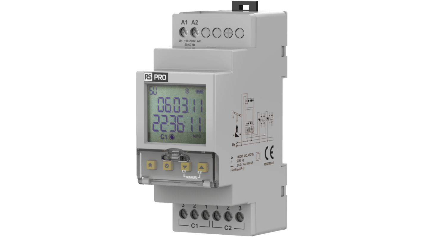 RS PRO DIN Rail Mount Timer Relay, 190 → 260V ac, 2-Contact, 0.1 → 1800s, DPDT