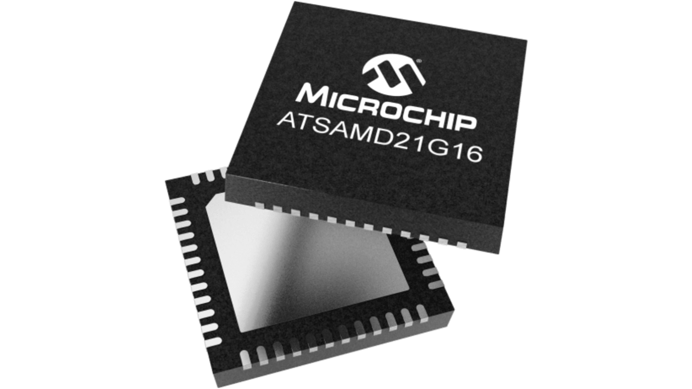 Microchip, 32bit ARM Cortex M0+, ATSAMD21G16B Microcontroller, 48MHz, 64 kb Flash, 48-Pin QFN