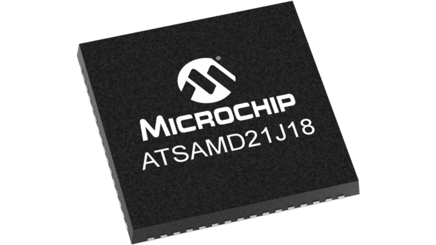 Microchip, 32bit ARM Cortex M0+, ATSAMD21J18A Microcontroller, 48MHz, 256 kb Flash, 64-Pin QFN