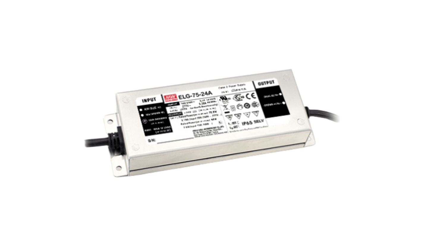 MEAN WELL LED Driver, 48V Output, 75W Output, 1.6A Output, Constant Current / Constant Voltage Dimmable