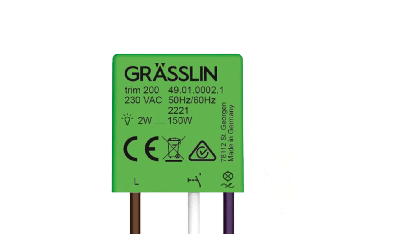 Grasslin 1 Gang Push Button Dimmer Switch, 230V ac, 150W