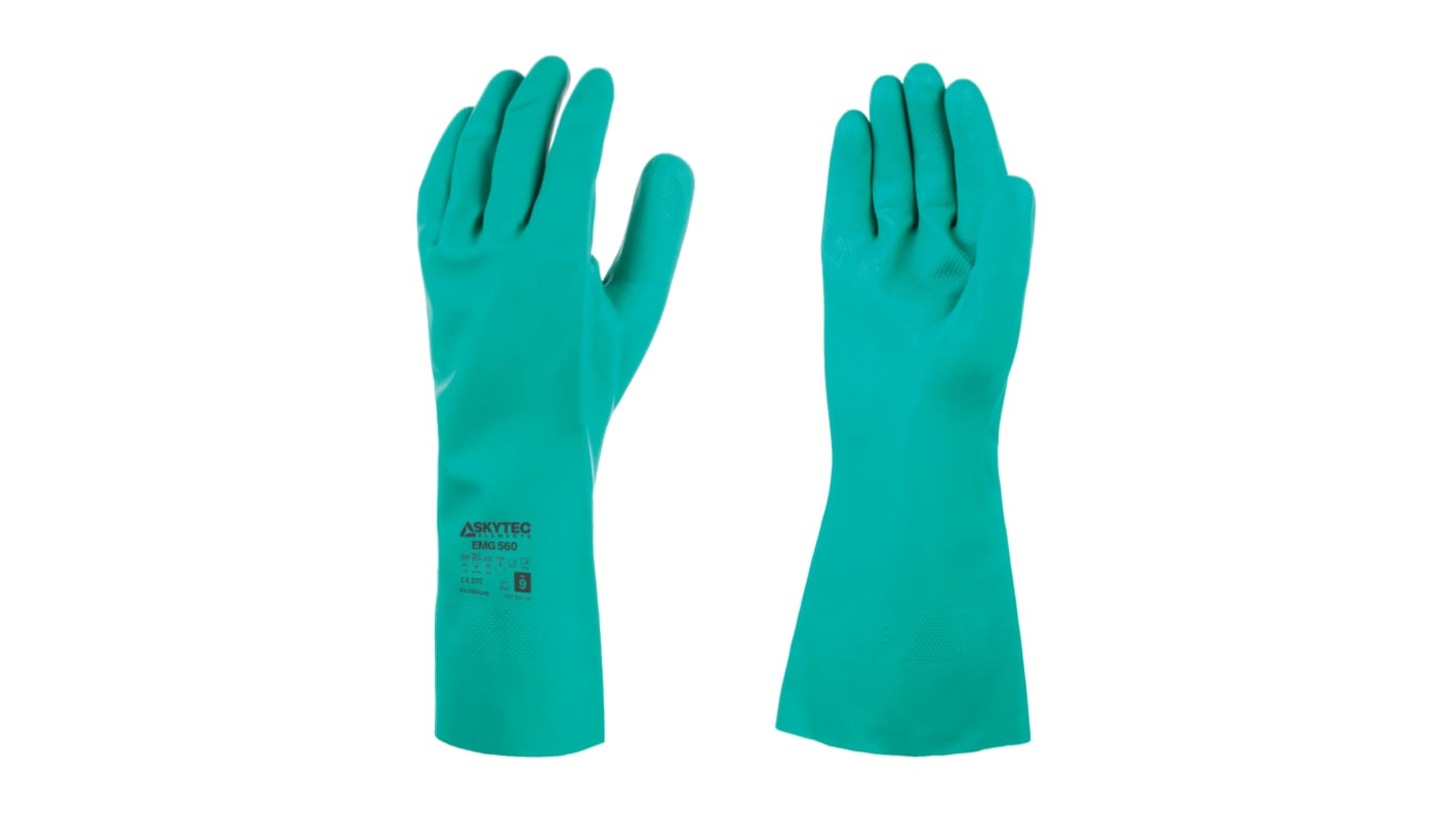 Skytec EMG560 Green Cotton Chemical Resistant Work Gloves, Size L, Nitrile Coating