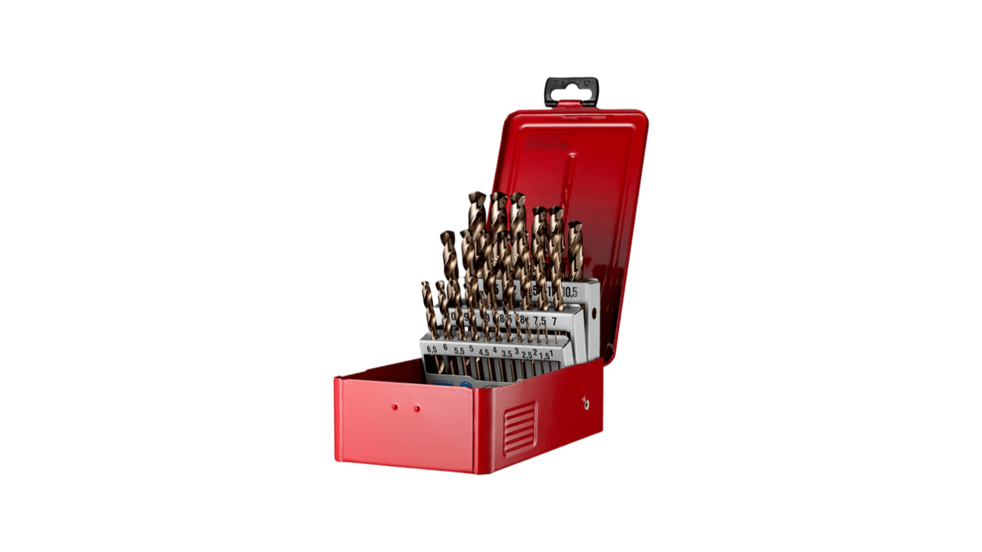 Dormer 25-Piece Jobber Drill Set for Multi-Material, 13mm Max, 1mm Min, Cobalt Steel Bits