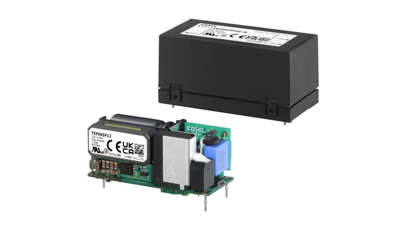 Cosel Switching Power Supply, TEPS65F24, 24V, 2.75A, 66W, 1 Output, 85 → 264V ac Input Voltage