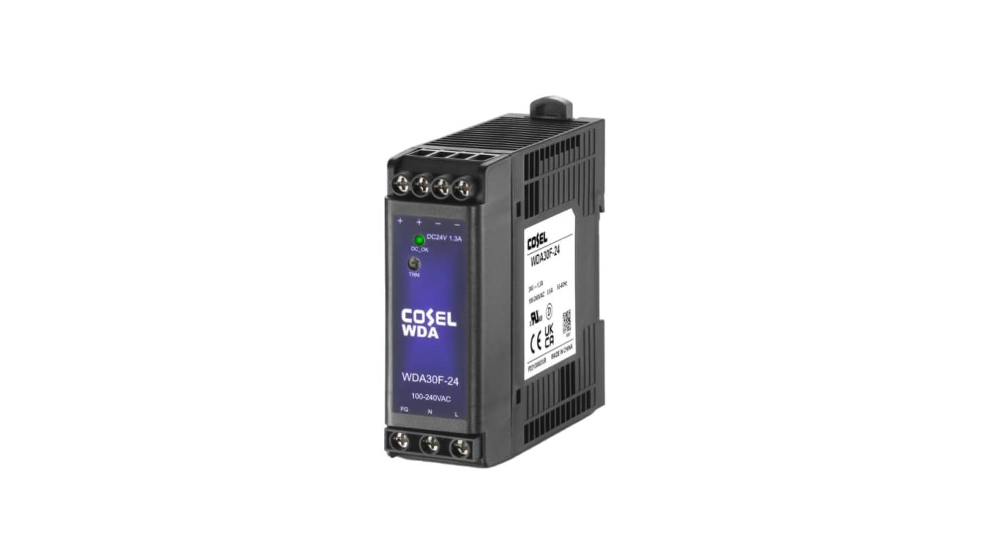 Cosel WDA DIN Rail Power Supply, 85 → 264V ac Input, 12V dc Output, 2.5A Output