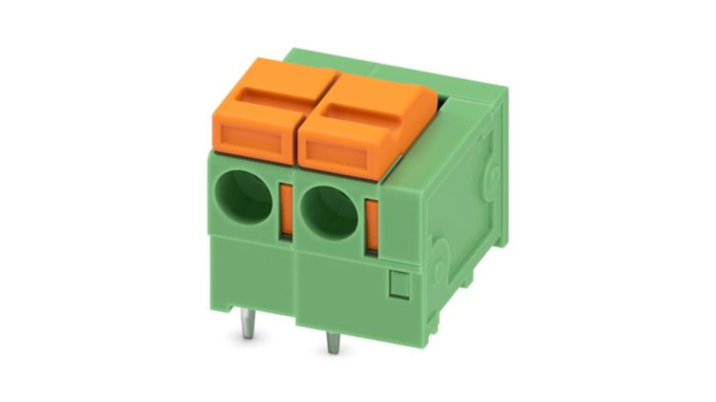 Phoenix Contact PCB Terminal Block, 2-Contact, 5.08mm Pitch, Wave Soldering, 1-Row, Push In Spring Termination