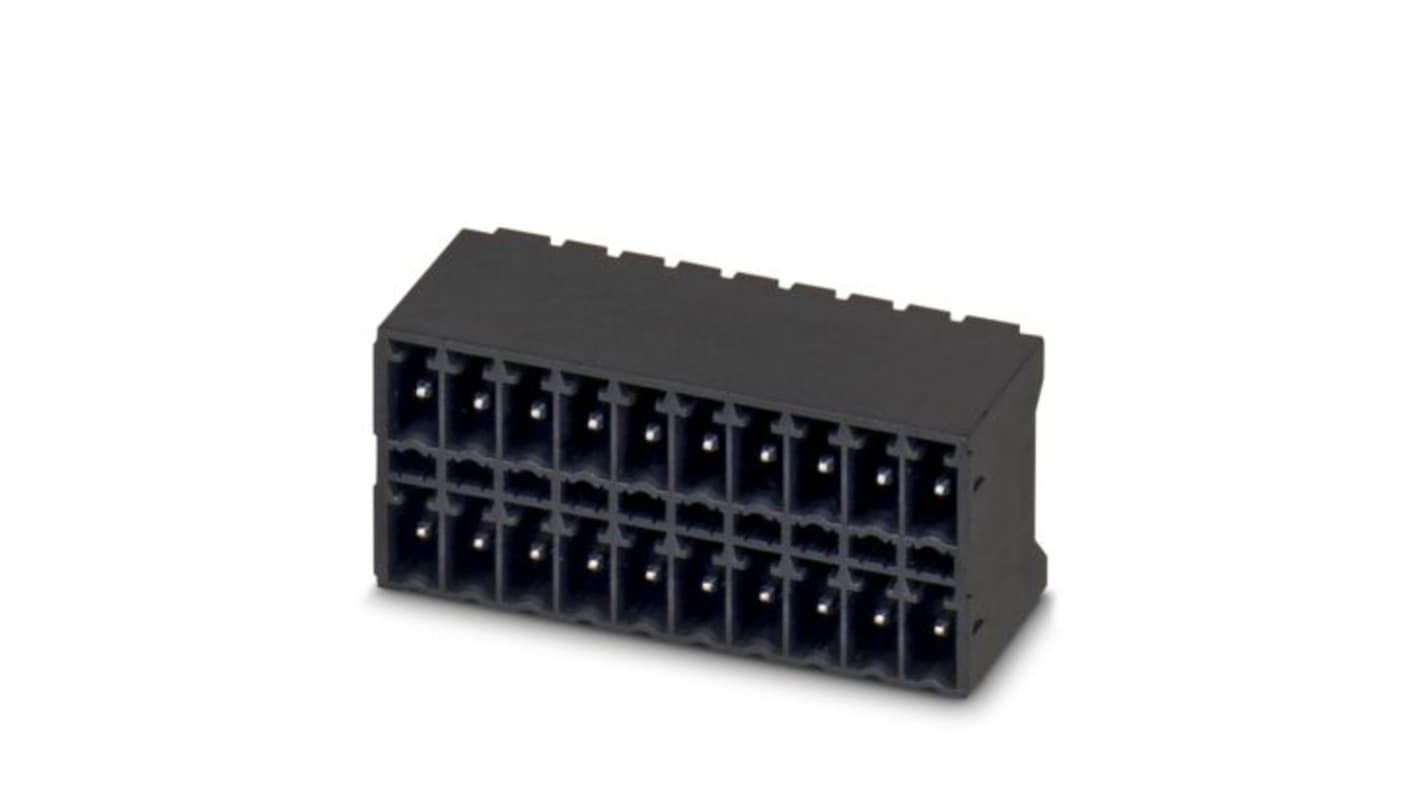 Phoenix Contact Right Angle Solder Mount PCB Header, 10 Contact(s), 3.5mm Pitch, 2 Row(s), Shrouded