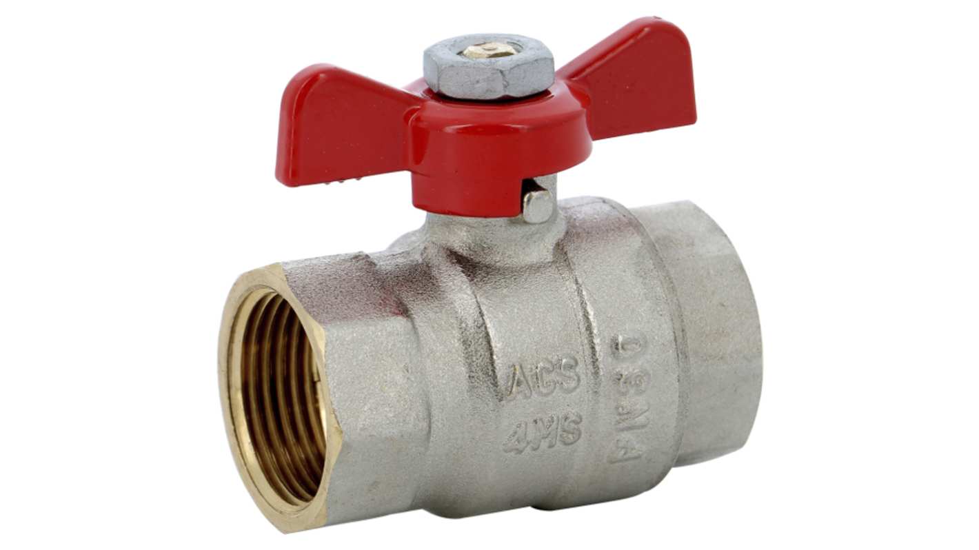 Sferaco Nickel Plated Brass Ball Valve, Ball Valve, Threaded, BSP 1/2in, 30bar Operating Pressure