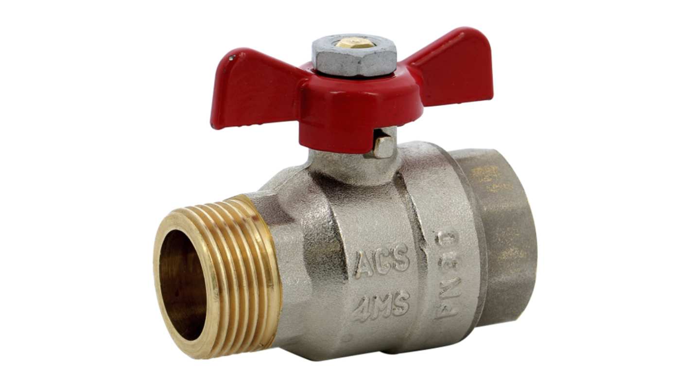 Sferaco Nickel Plated Brass Ball Valve, Ball Valve, Threaded, BSP 1/4in, 30bar Operating Pressure
