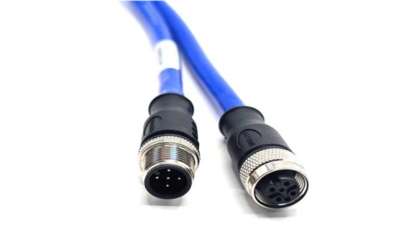 Mueller Electric Straight Male 5 way M12 to Straight Female 5 way M12 Actuator/Sensor Cable, 5m