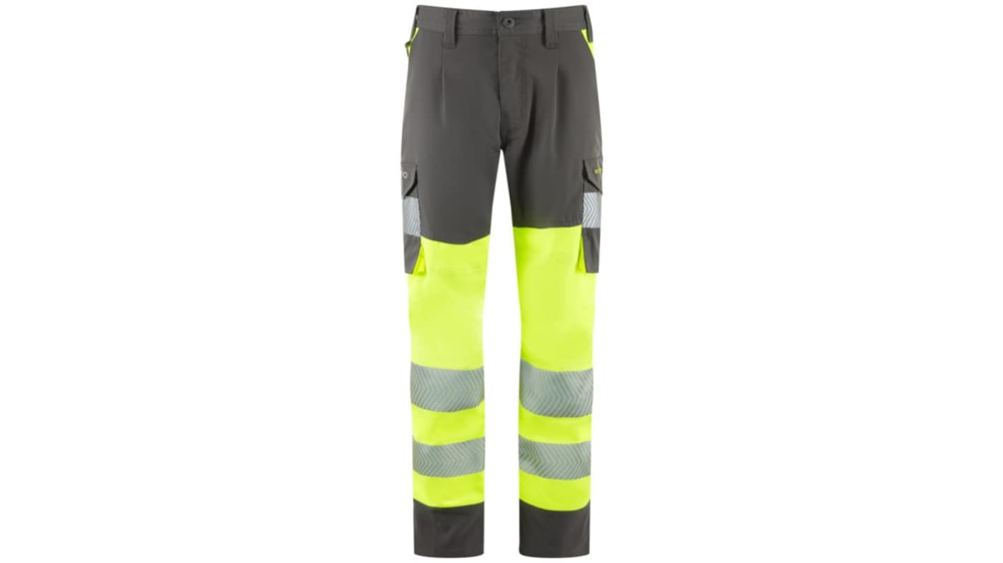 Leo Workwear WINSWELL Gray/Yellow Durable, Stretchy Hi Vis Trousers Leg Length 27in
