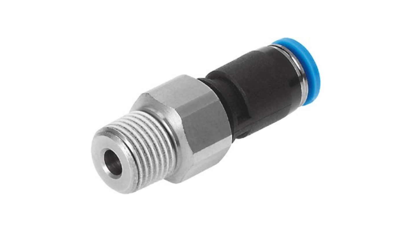 Festo QSR Series Push-in Fitting, NPT 1/4 Male to 1/4 in, Threaded-to-Tube Connection Style, 153955