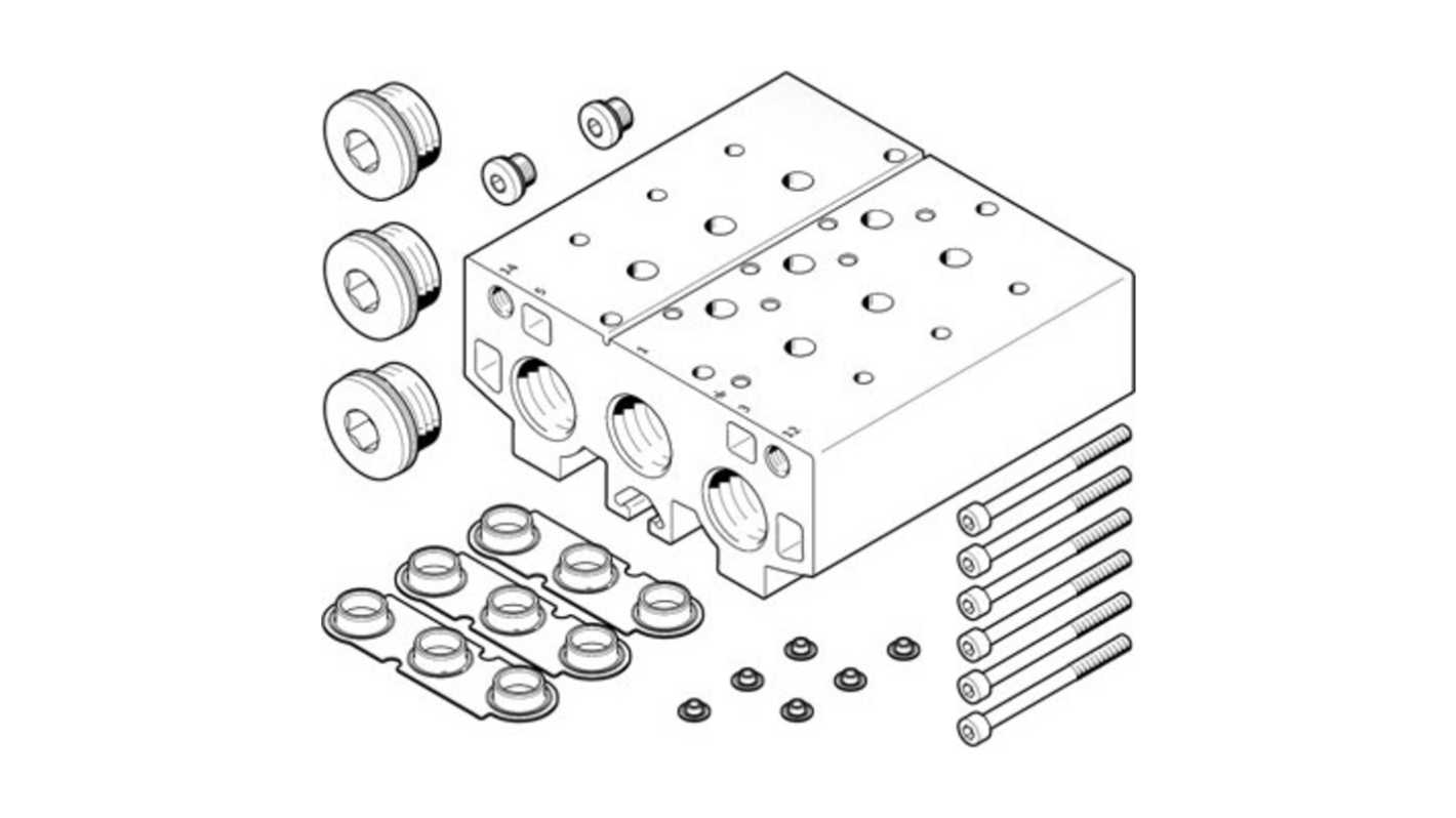 Festo VABM-B10 series 4 station NPT 3/4 Manifold for use with Solenoid And Pneumatic Valve, 8026370