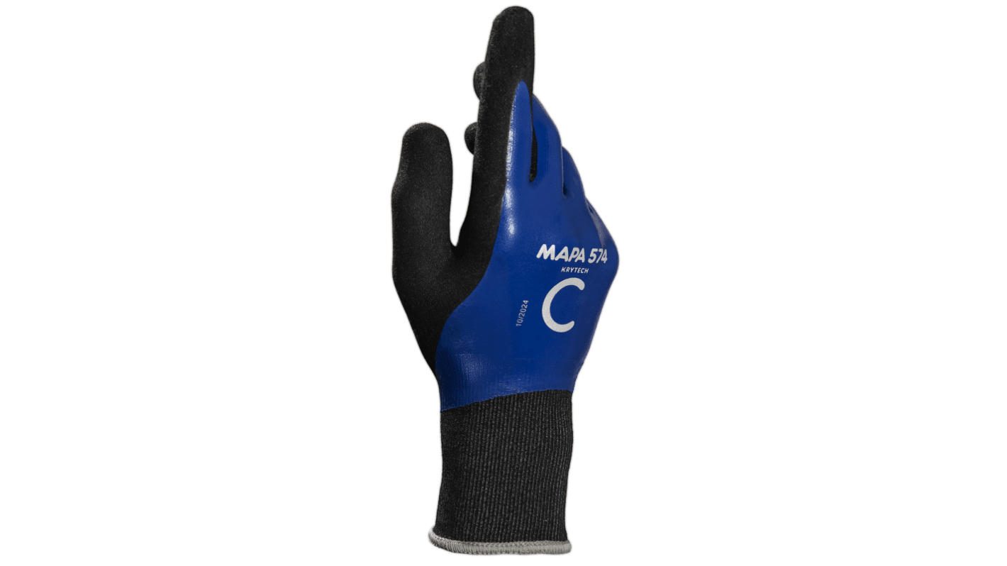 Mapa Krytech 574 Black, Blue Nitrile Abrasion Resistant, Anti-Static, Cut Resistant, Dirt Repellent, General Purpose,