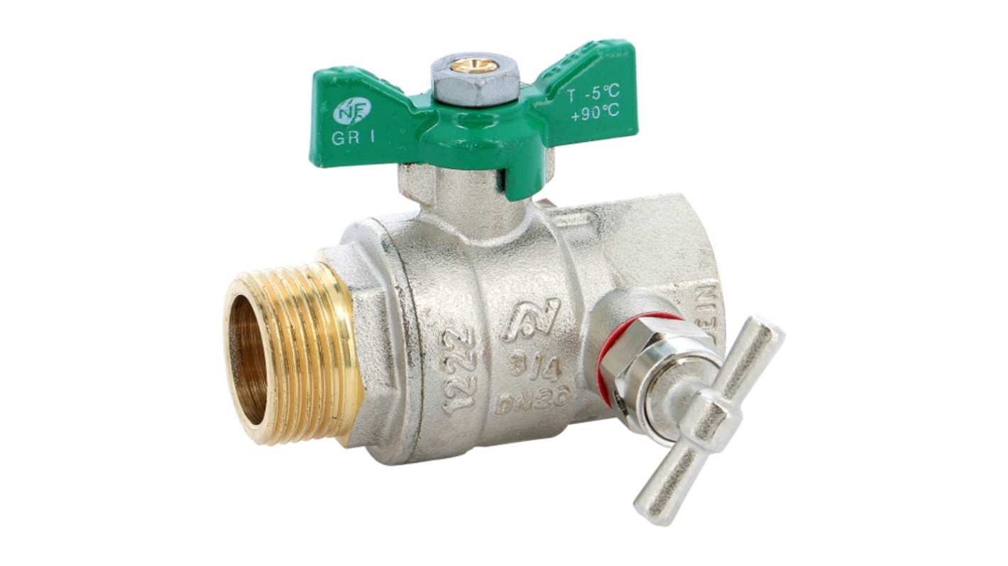 Sferaco Nickel Plated Brass Ball Valve, Ball Valve, Threaded, BSP 1in, 40bar Operating Pressure