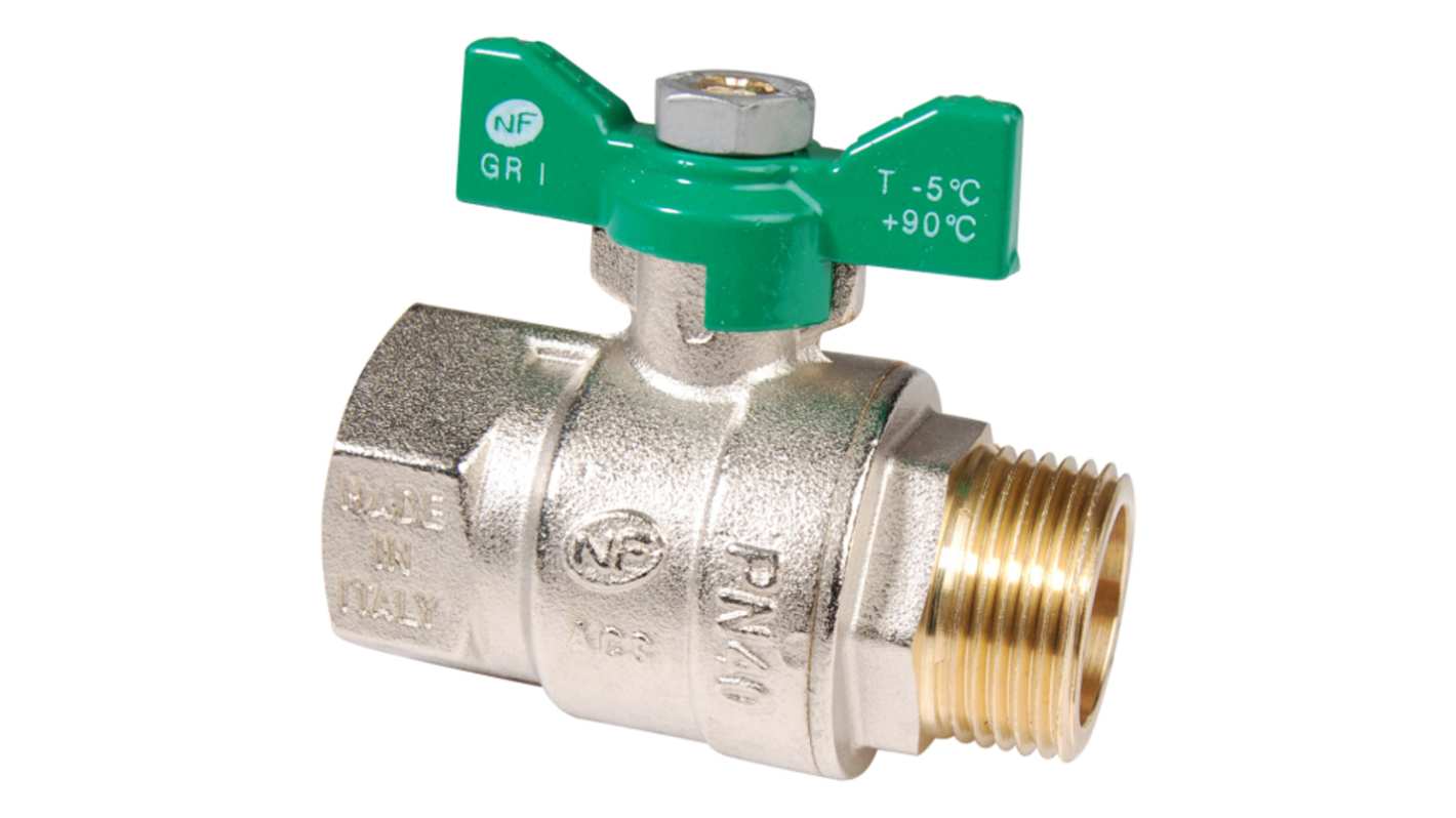 Sferaco Nickel Plated Brass Ball Valve, Ball Valve, Threaded, BSP 1/2in, 40bar Operating Pressure
