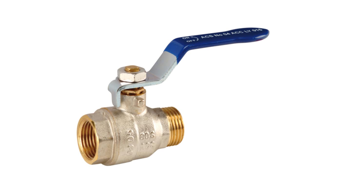 Sferaco Nickel Plated Brass Ball Valve, Ball Valve, Threaded, BSP 1/2in, 30bar Operating Pressure