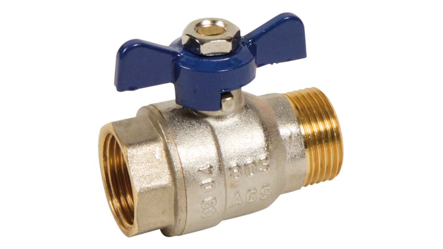Sferaco Nickel Plated Brass Ball Valve, Ball Valve, Threaded, BSP 1/4in, 30bar Operating Pressure