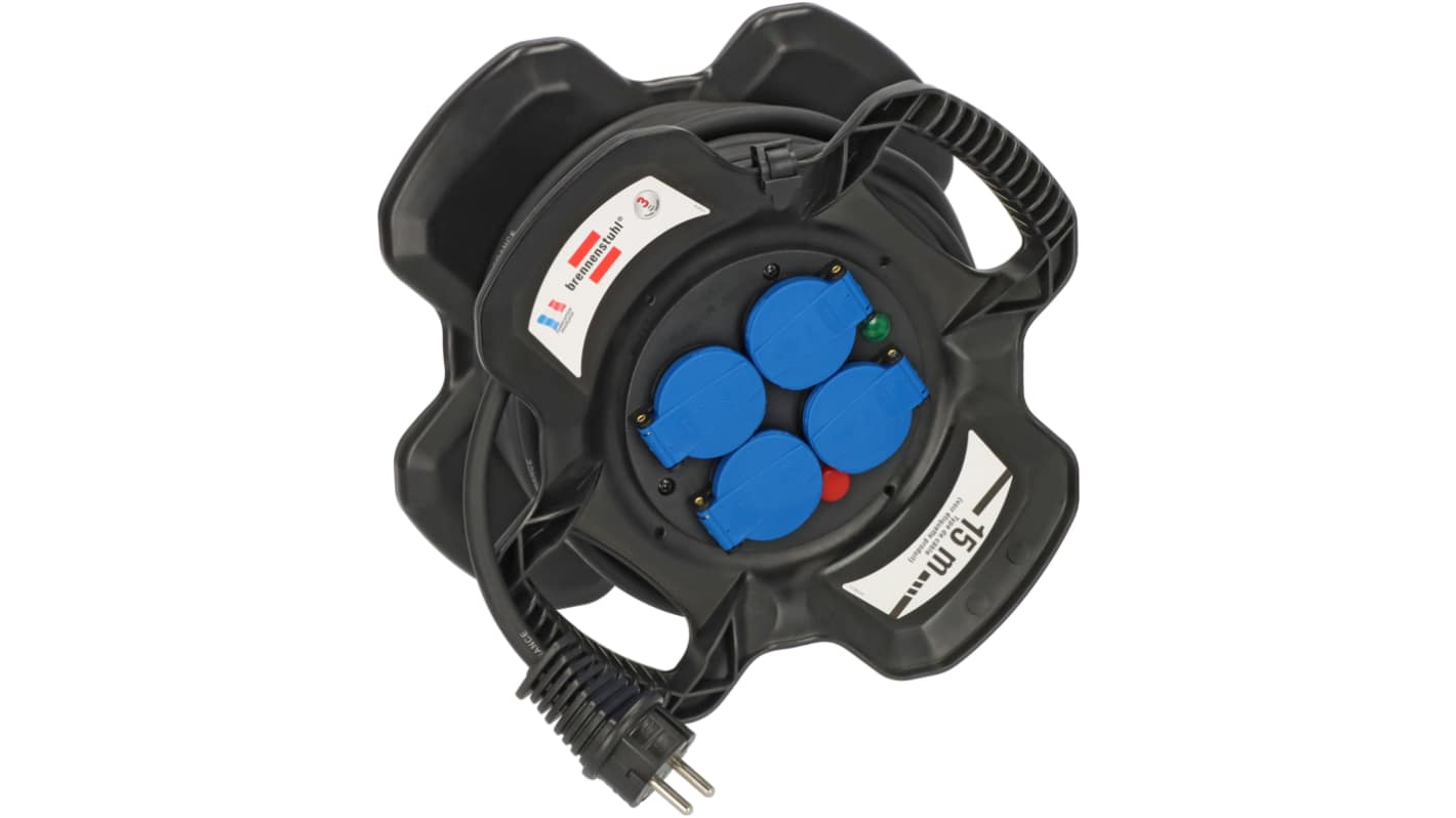 brennenstuhl 15m 4 Socket Type E - French Cable Reel Open Reel, 230 V, IP44
