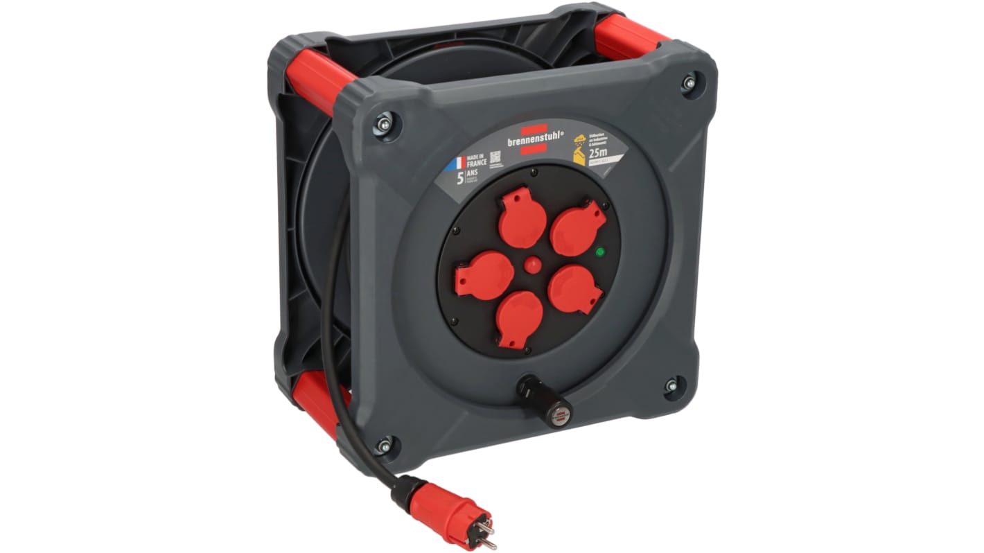 brennenstuhl 25m 5 Socket Type E - French Cable Reel Semi-enclosed Reel, 230 V, IP44