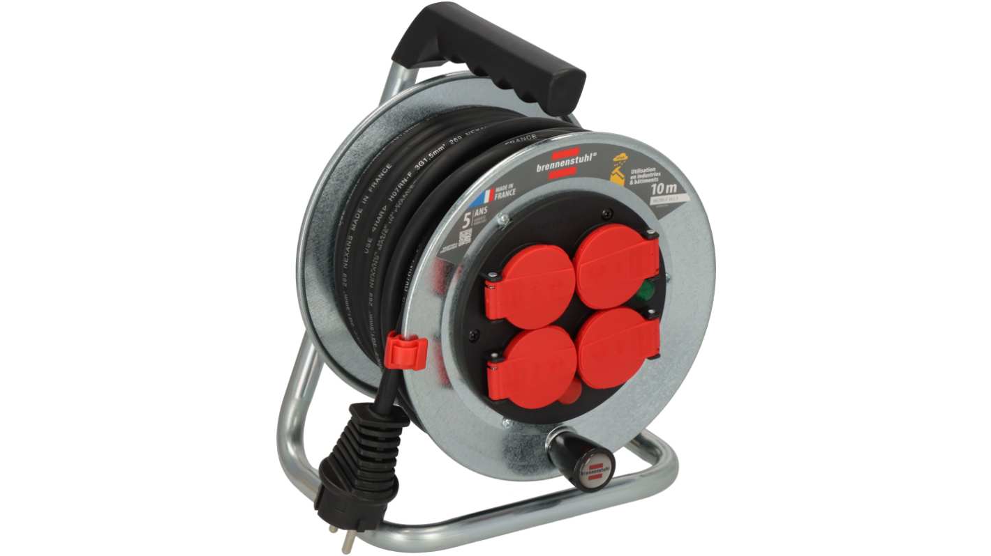 brennenstuhl 10m 4 Socket Type E - French Cable Reel Open Reel, 230 V, IP44
