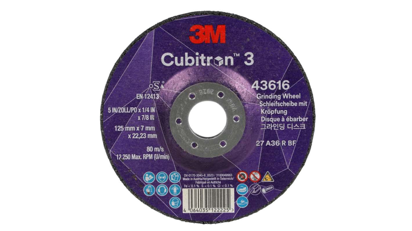 3M Cubitron 3 Ceramic Grinding Disc, 125mm x 7mm Thick, 36+ Grade, 20 in pack