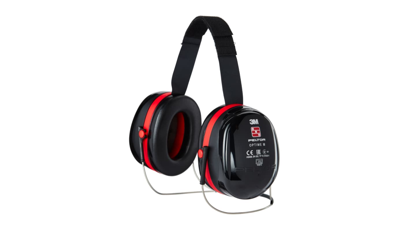 3M Optime III Ear Defender with Neckband, 34dB, Black, Red