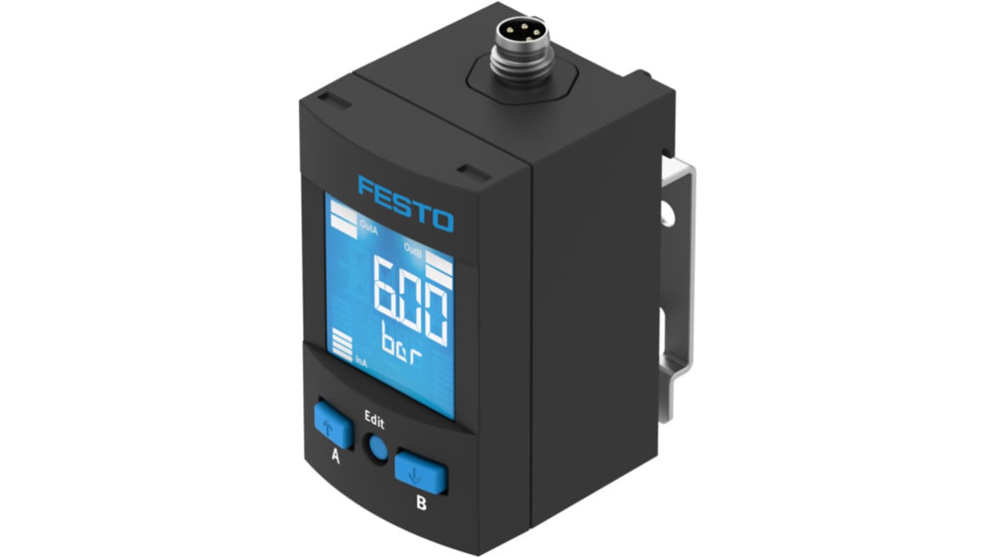 Festo SPAU Series Pressure Sensor, -1bar Min, 10bar Max, Analogue Output, Relative Reading