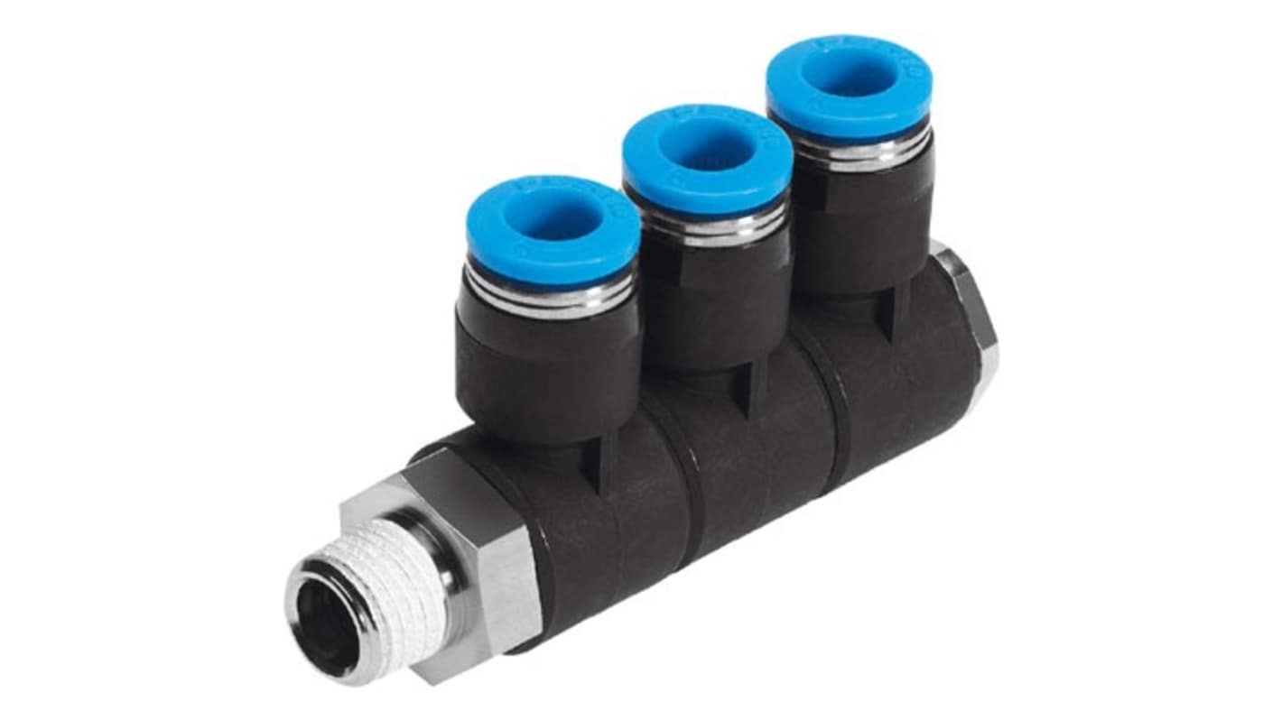 Festo QSLV3 Series Threaded-to-Tube, NPT 1/4 Male to 3/8 in, Threaded-to-Tube Connection Style, 190783