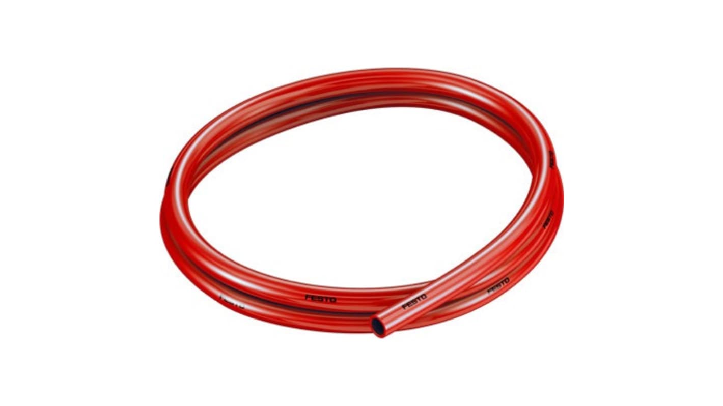 Festo PUN TPE, Flexible Tubing, 6mm ID, 10mm OD, Red