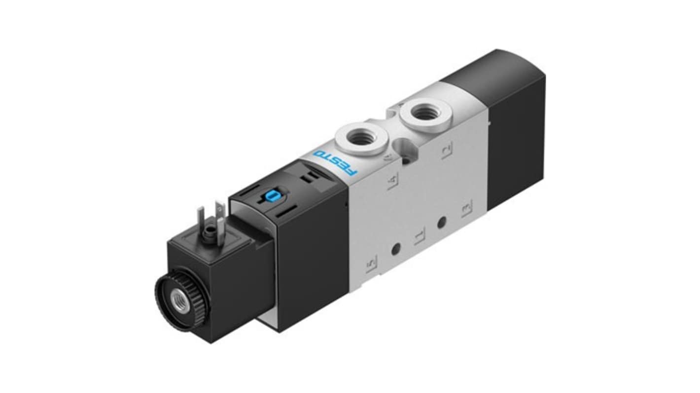 Festo 5/2-Way, Monostable Pneumatic Solenoid Valve - Electrical G 1/8 VUVS Series 24V dc