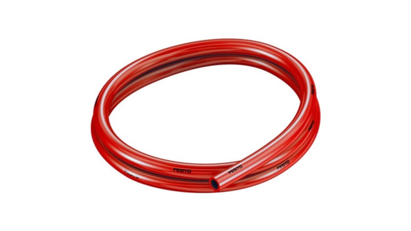 Festo PUN TPE, Flexible Tubing, 8mm ID, 12mm OD, Red
