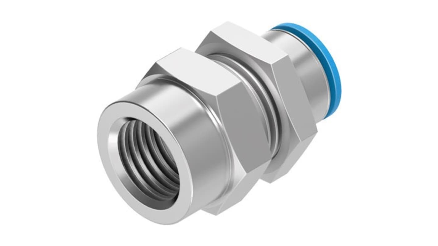 Festo QSSF Series Bulkhead, NPT 1/4 Female to 3/8 in, Threaded-to-Tube Connection Style, 153775
