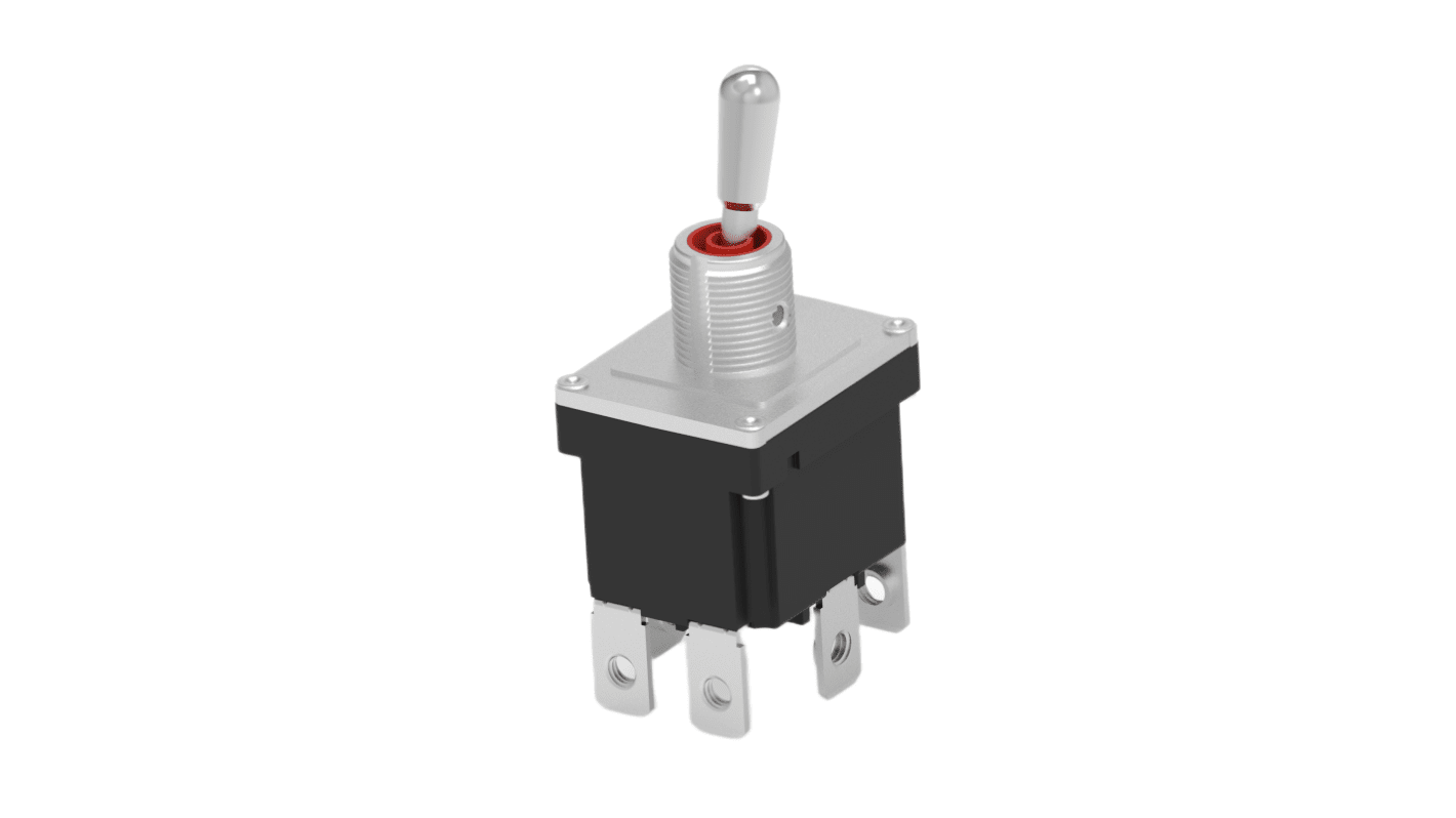TE Connectivity Toggle Switch, Panel Mount, On-Off-(On), Double Pole, Quick Connect Terminal, 250V ac