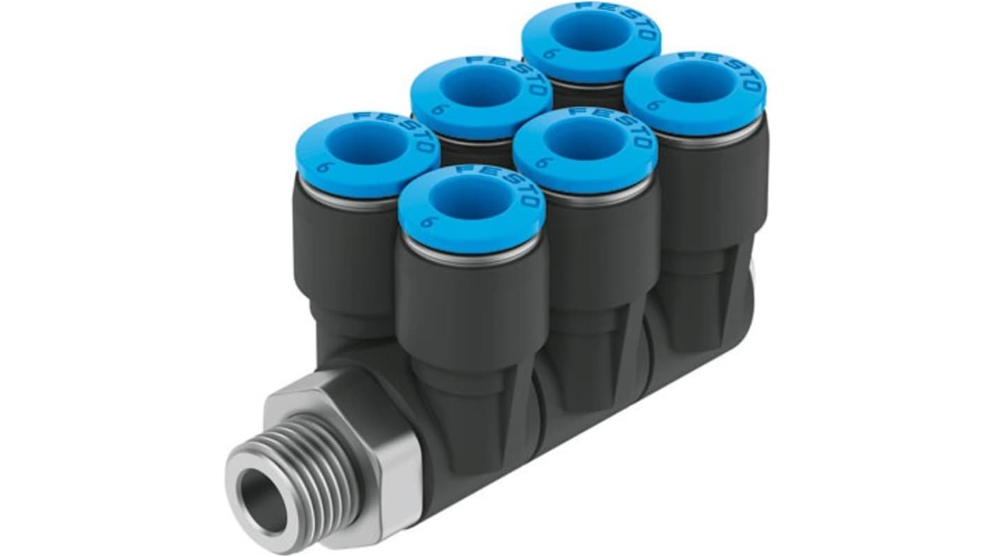 Festo QSLV6 Series Threaded-to-Tube, NPT 1/8 Male to 1/4 in, Threaded-to-Tube Connection Style, 190803