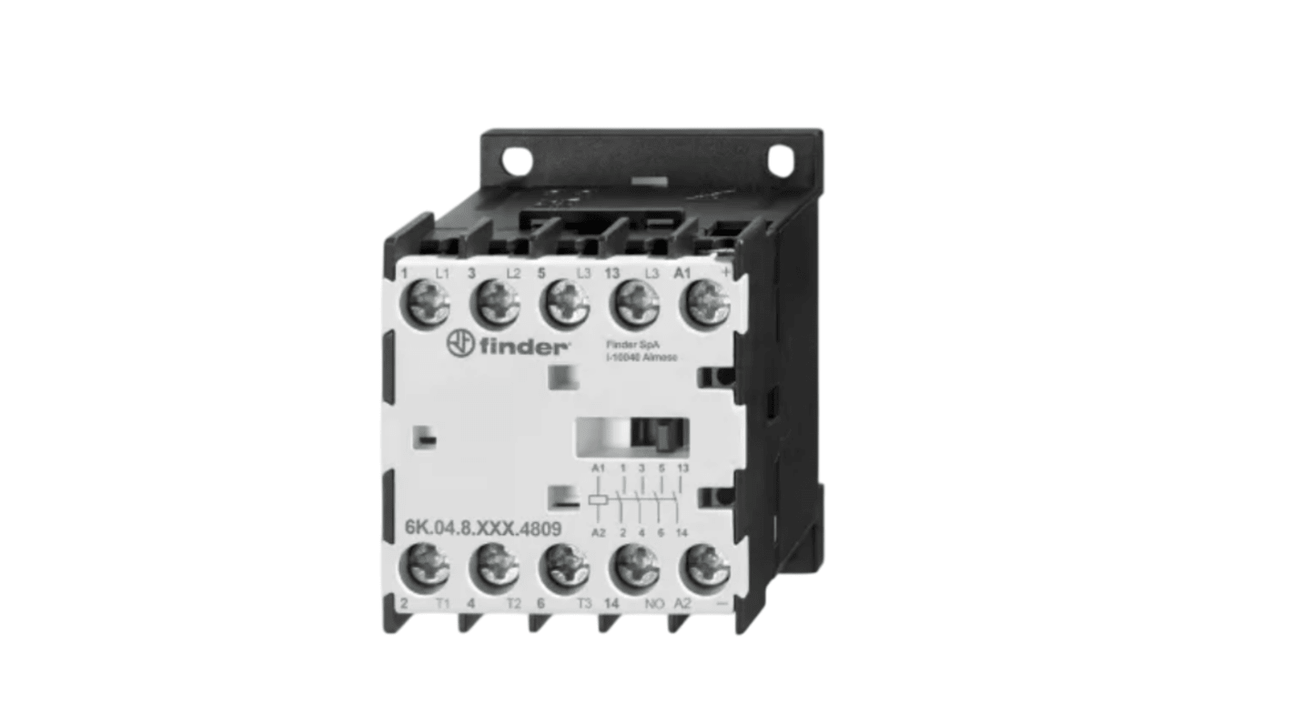 Finder Industrial Contactor 6K Series Contactor, 24 V Coil, 4-Pole, 9 A, 4 kW, 4 NO, 400 V ac